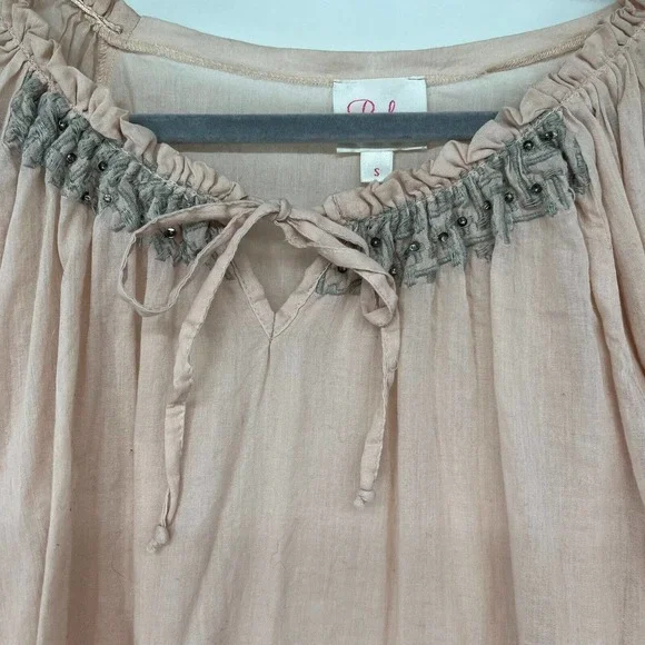 Parker Blouse Womens Sz Small Pink Gray Embroidery Sequins Beaded Long Sleeve - Picture 3 of 9